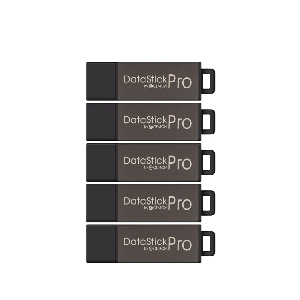 Centon DataStick Pro USB Flash Drives, USB 2.0, 4GB, Gray, Pack Of 5, S1-U2P5-4-5B MPN:S1-U2P5-4-5B