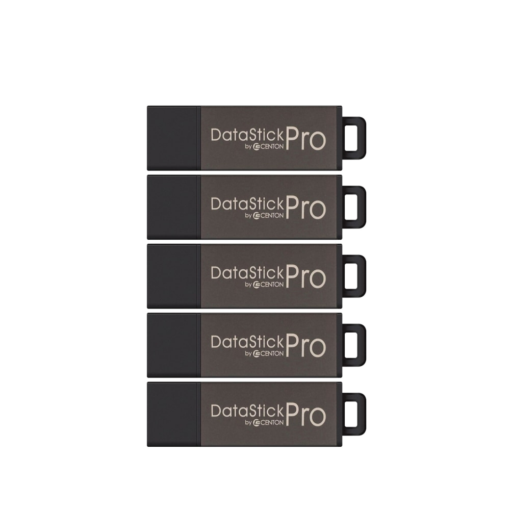 Centon DataStick Pro USB Flash Drives, USB 2.0, 8GB, Gray, Pack Of 5, S1-U2P5-8-5B MPN:S1-U2P5-8-5B