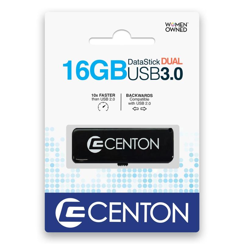Centon Datastick Dual USB 3.0 Drive, 16GB, Black MPN:S1-U3D2-16G