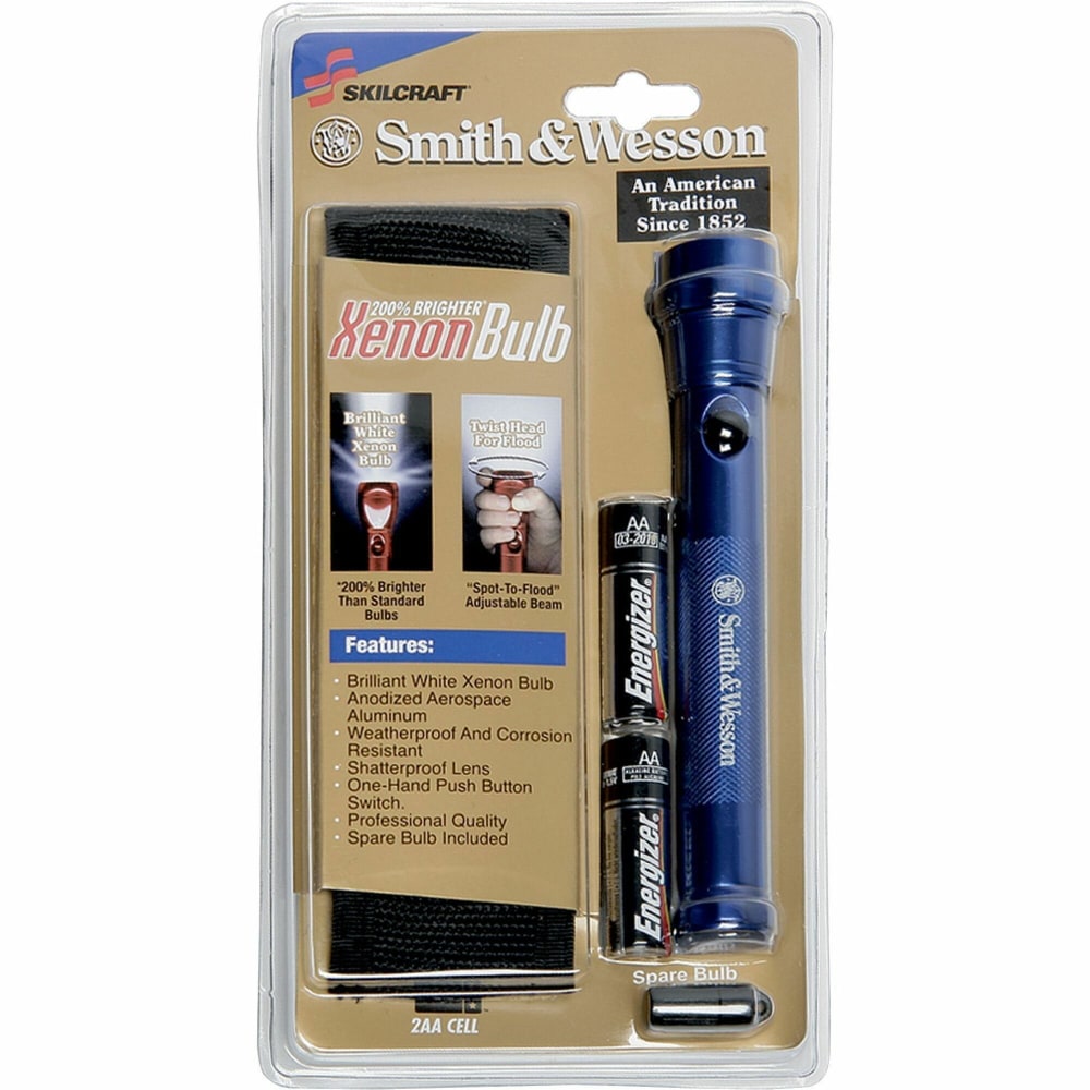 SKILCRAFT Smith & Wesson Aluminum Flashlight - LED - 2 x AA - Battery - Aluminum, Anodized Aluminum - Water Proof, Shatter Proof - Blue - 1 Each MPN:6230-01-513-4300