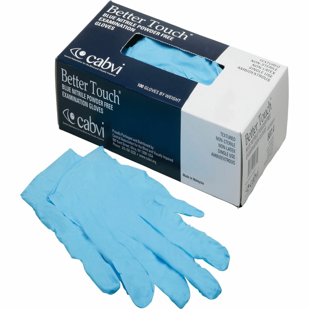 SKILCRAFT Medical-Grade Synthetic Gloves, 4 mil x 9.5inL, Right/Left Hand, Nitrile, Blue, Non-Sterile, Large, 100 Gloves/Box MPN:651500NIB0238