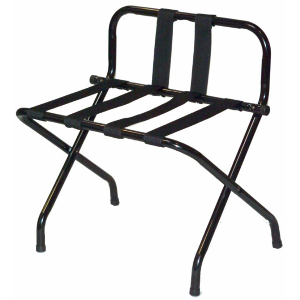 CSL High Back Metal Luggage Rack with Back Webbing, 26inH x 24inW x 16inD, Black/Black MPN:1055B-BL-BL-1