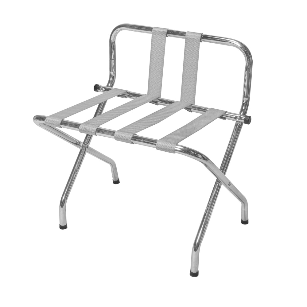 CSL High Back Metal Luggage Racks with Back Webbing, 26inH x 24inW x 16inD, Chrome/Silver, Pack Of 6 Racks MPN:1055B-C-SV
