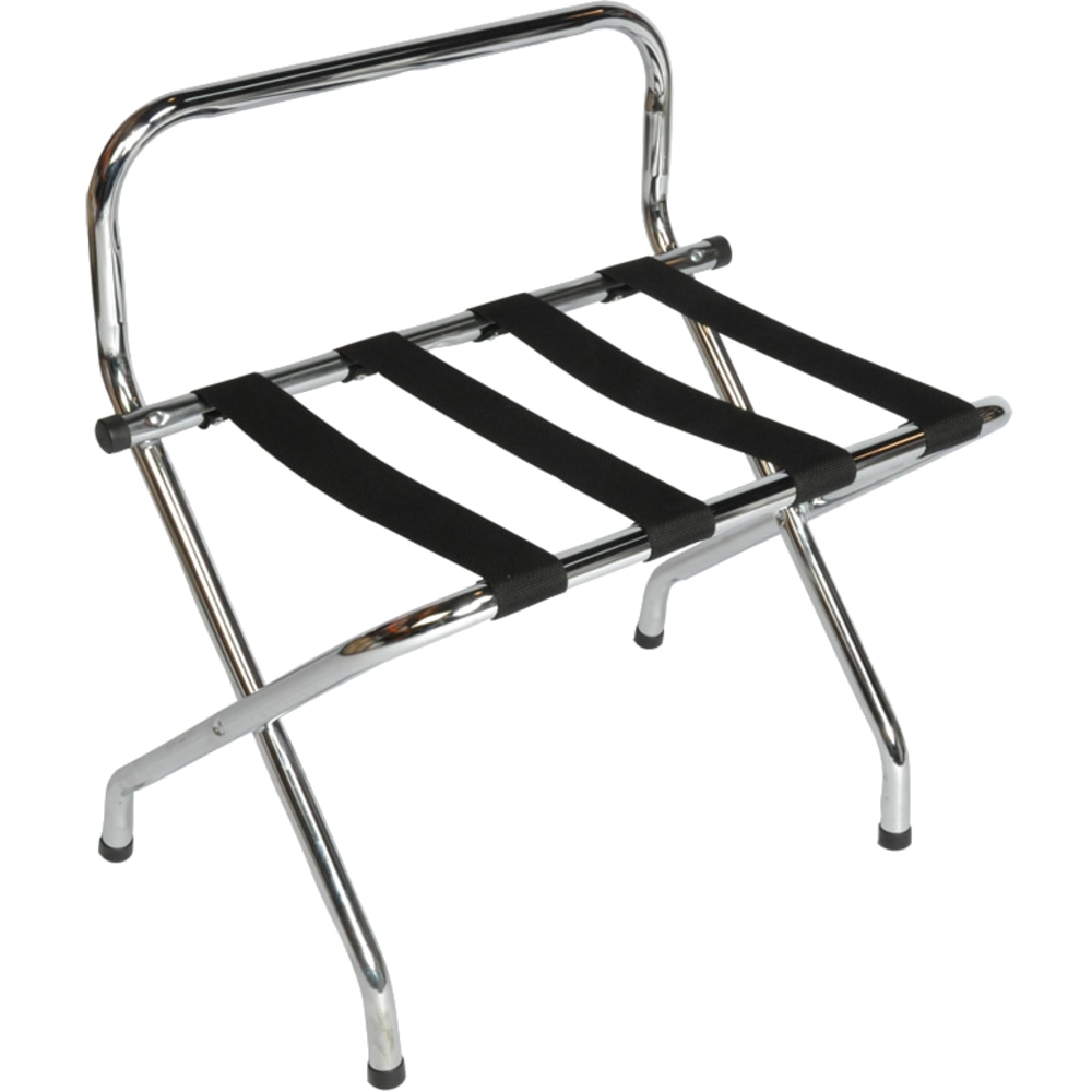 CSL High Back Metal Luggage Rack, 26-1/2inH x 24-1/4inW x 16inD, Chrome/Black MPN:1055C-BL-1
