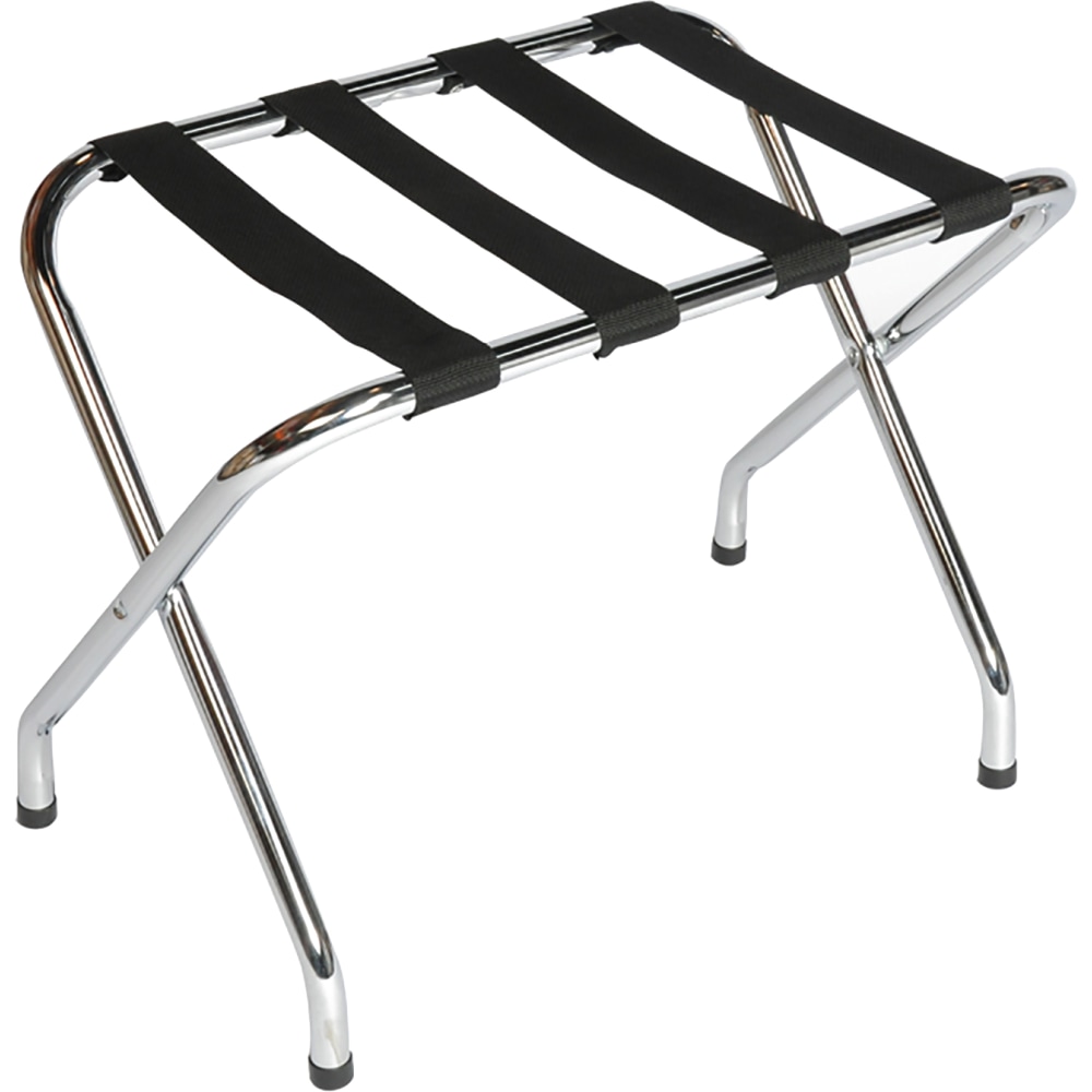 CSL Flat Top Metal Luggage Rack, 20inH x 26inW x 16inD, Chrome/Black MPN:155C-BL-1