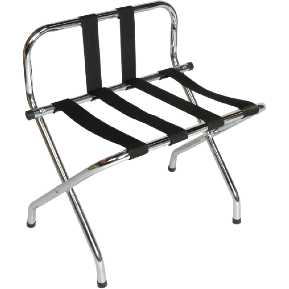 CSL High Back Metal Luggage Rack with Back Webbing, 26inH x 24inW x 16inD, Zinc/Black MPN:S1055B-C-BL-1