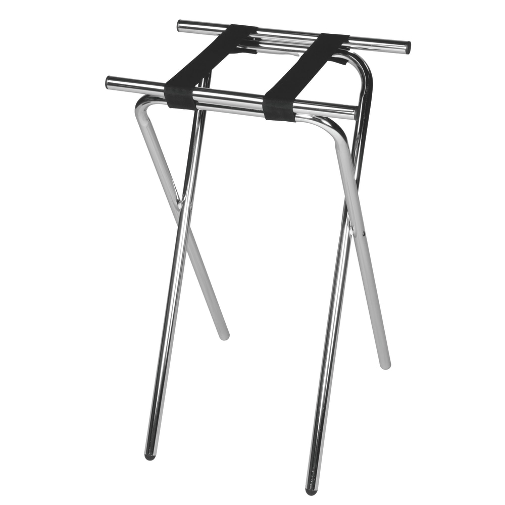 CSL Deluxe Steel Tray Stands, 31inH x 19inW x 15inD, Chrome/Black Straps, Set Of 6 Stands MPN:1053C