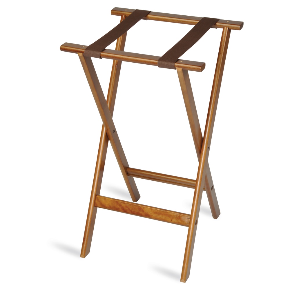 CSL Deluxe Wood Tray Stand, 30inH x 18-1/2inW x 17inD, Dark Finish/Brown Straps MPN:1170-1
