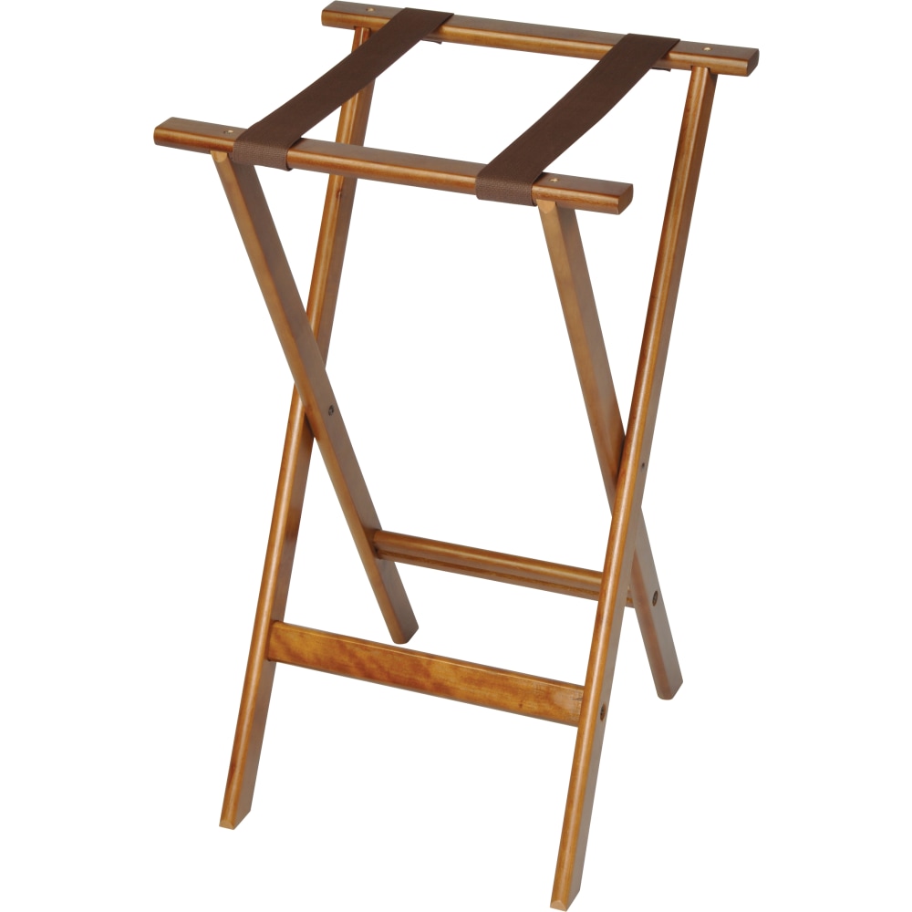 CSL Deluxe Wood Tray Stands, 30inH x 18-1/2inW x 17inD, Dark/Brown Straps, Set Of 4 Stands MPN:1170