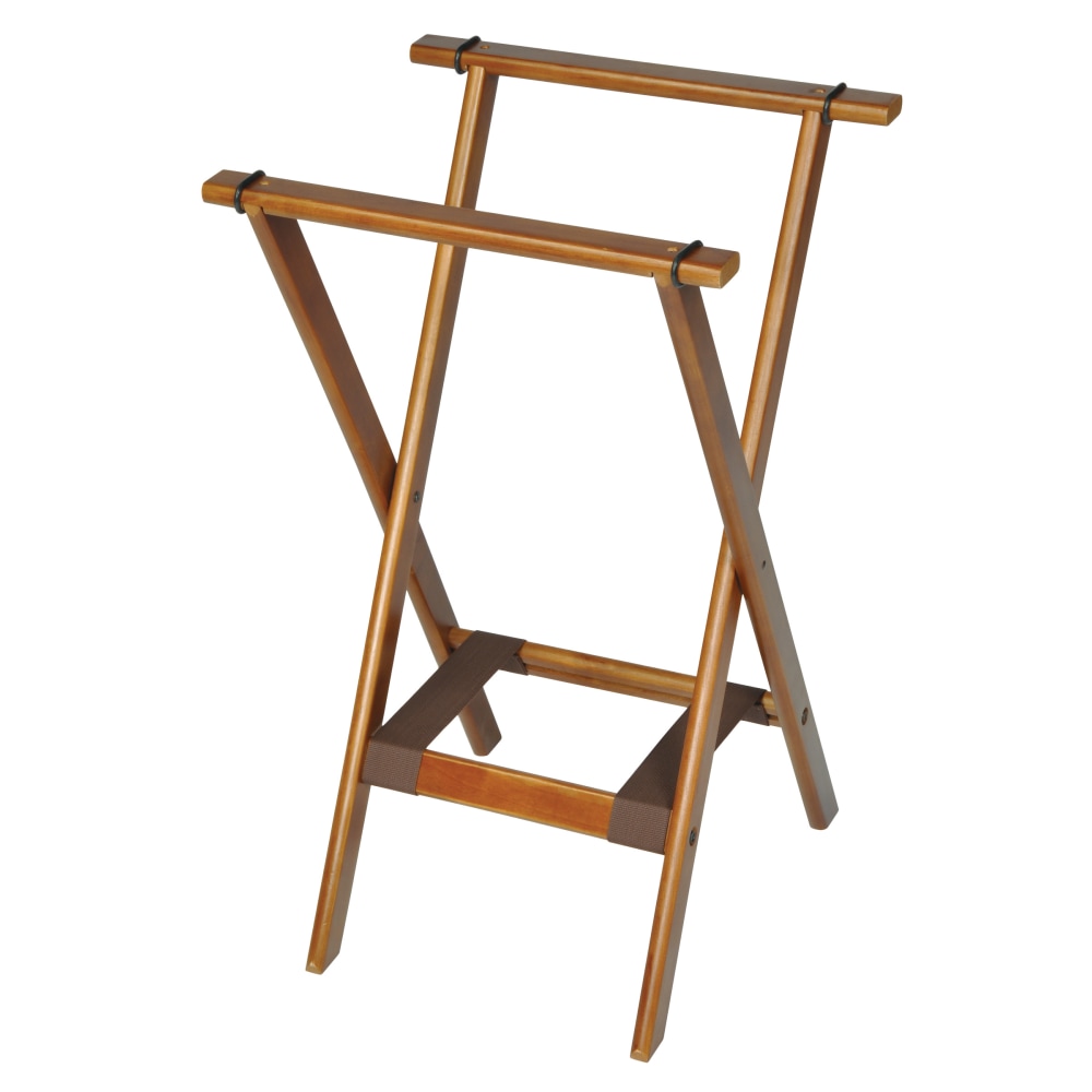 CSL Deluxe Wood Tray Stands, 30inH x 18-1/2inW x 17inD, Dark Finish/Brown Bottom Straps, Set Of 4 Stands MPN:1170BSO