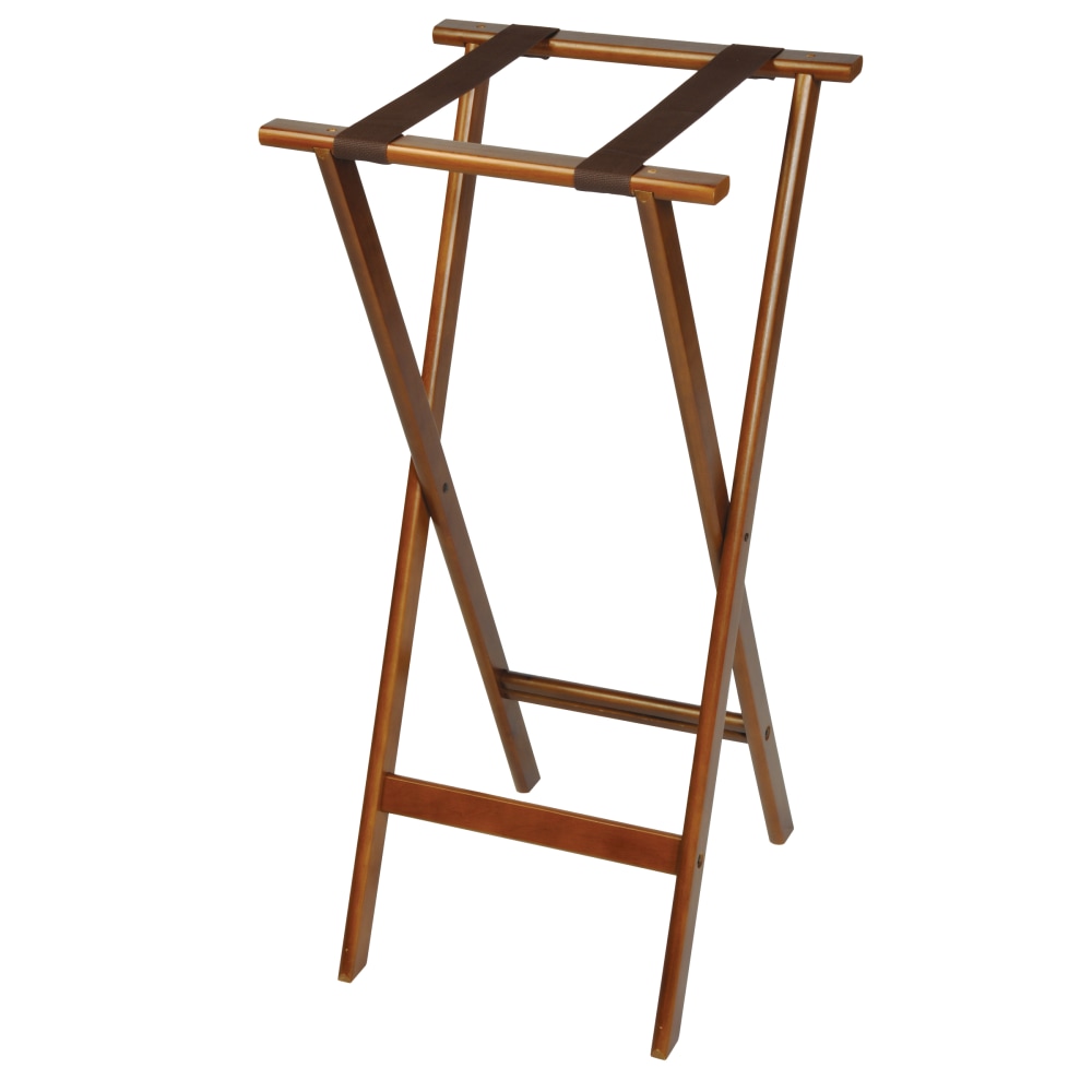 CSL Deluxe Wood Back Saver Tray Stands, 38inH x 18-1/2inW x 17inD, Dark Finish/Brown Straps, Set of 5 Stands MPN:1178
