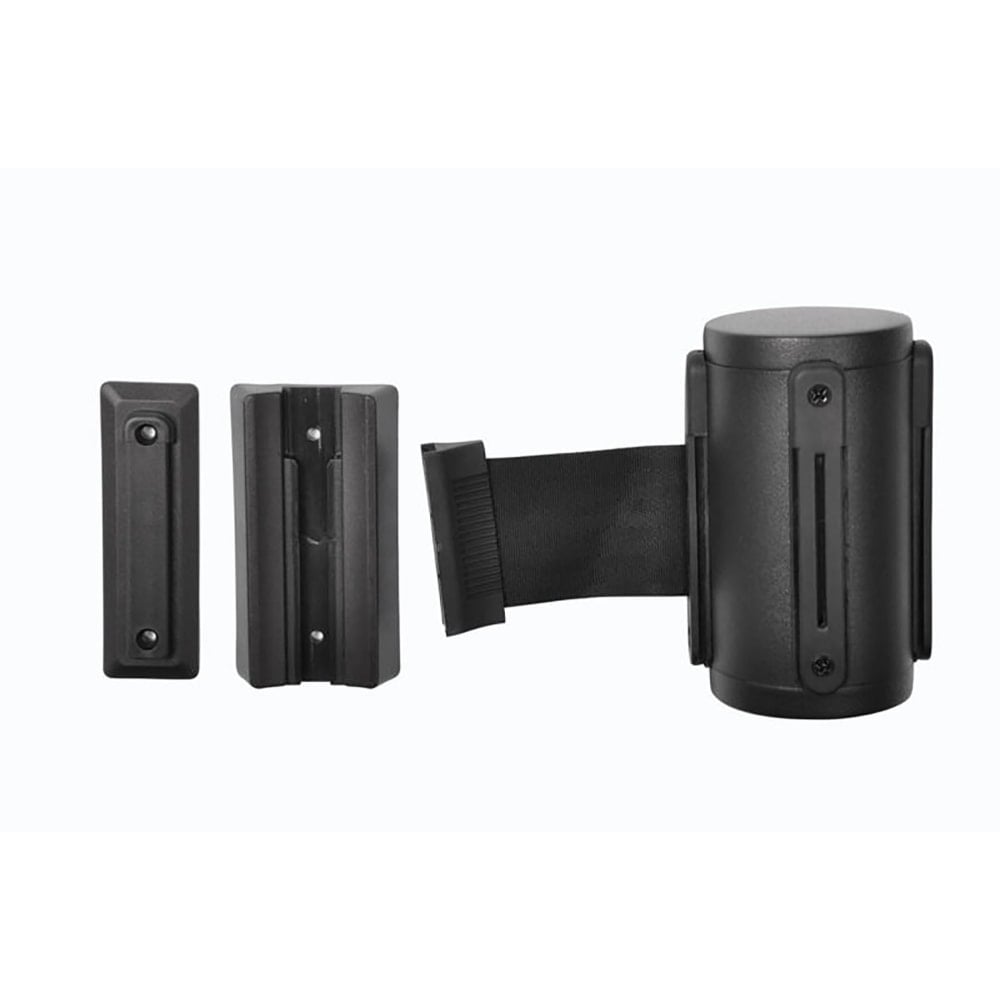 CSL Wall Mount Crowd Control unit, 5in high, Black finish, Retractable 9.5 ft BLACK belt MPN:5515BK-BLK