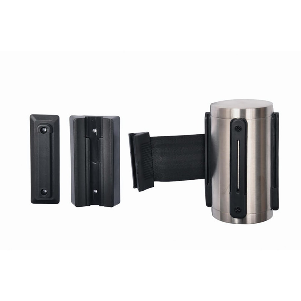 CSL Wall Mount Crowd Control unit, 5in high, Stainless Steel finish, Retractable 9.5 ft BLACK belt MPN:5515SS-BLK