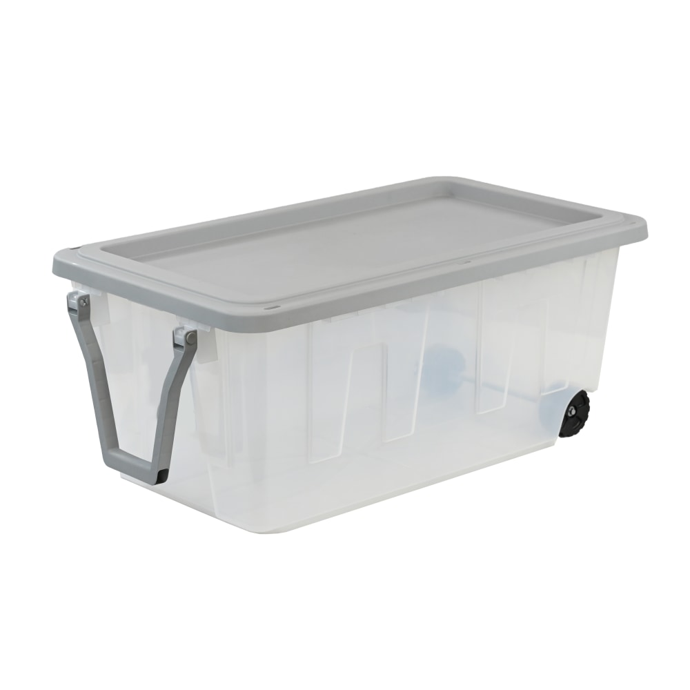 Centrex Tough Box Wheeled Tote With Lid, 40-Gallon, 39-1/4inL x 22inW x 16-1/2inH, Clear/Gray MPN:40GTBCLRGY