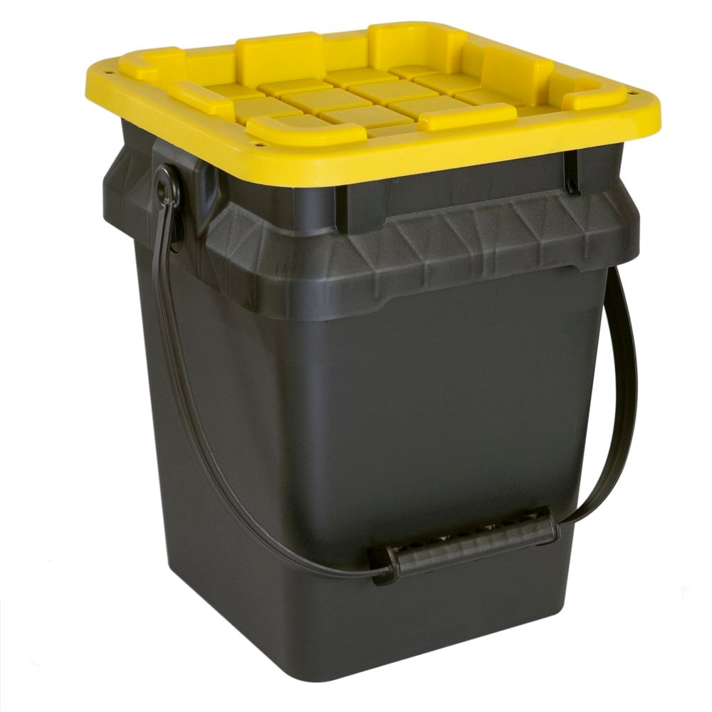 Centrex Tough Box Bucket With Lid, 5-Gallon, 13inL x 12inW x 15inH, 45% Recycled, Black/Yellow MPN:5GTBXBKTBY