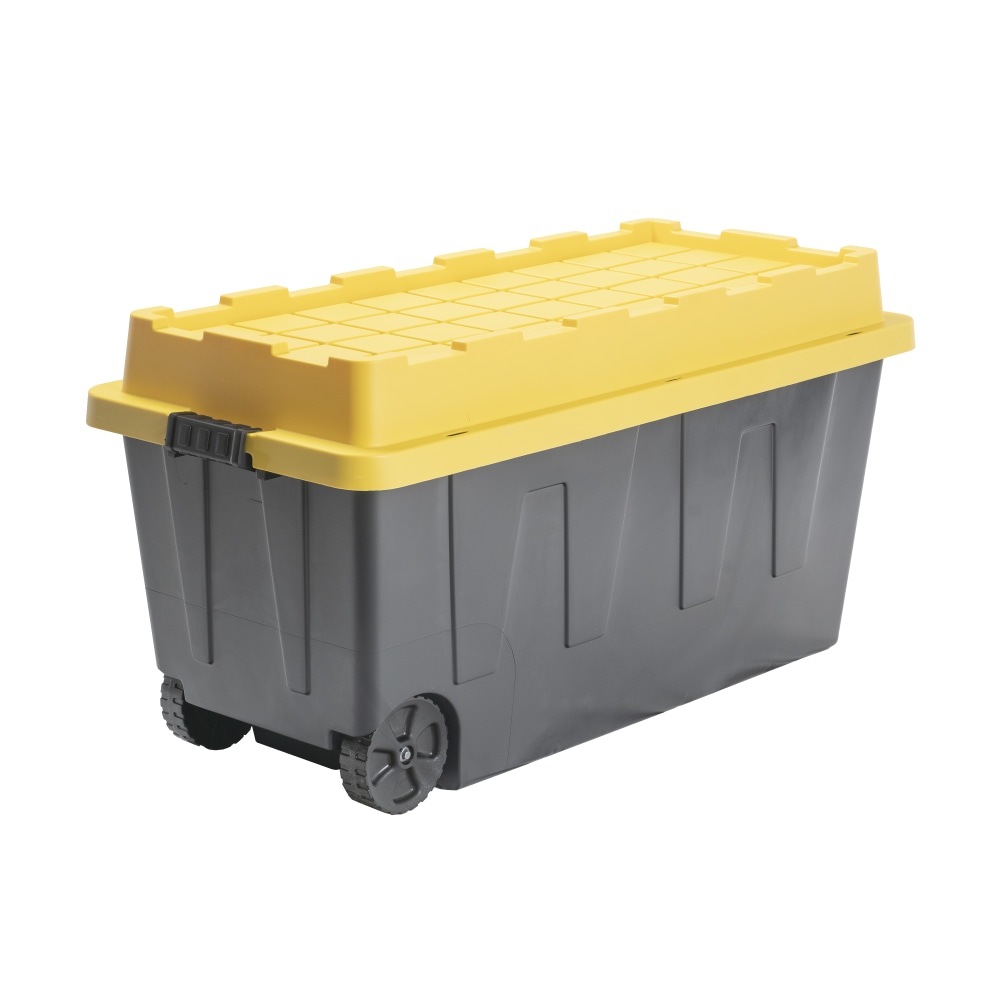 Centrex Tough Box Wheeled Tote With Lid, 64-Gallon, 46-1/2inL x 21-1/4inW x 23-1/4inH, 45% Recycled, Black/Yellow MPN:64GTBXLTCBY