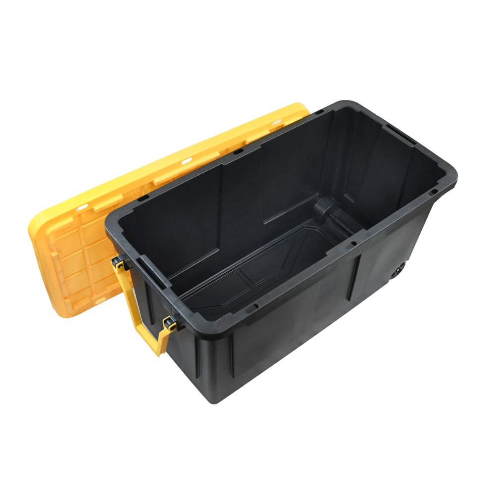 Centrex Tough Box Wheeled Tote With Lid, 75-Gallon, 46inL x 16-13/16inW x 22-9/16inH, 45% Recycled, Black/Yellow MPN:75GTBXLTCBY