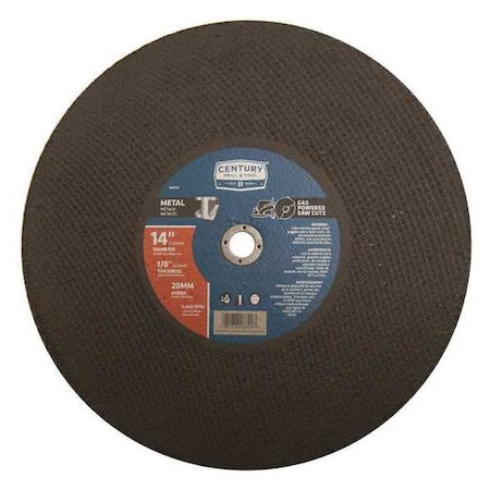 Abrasive Cut-Off Wheel, 14 in Dia, 1/8 in Thick, 20 mm Arbor Hole Size, Fiberglass Reinforced MPN:08720
