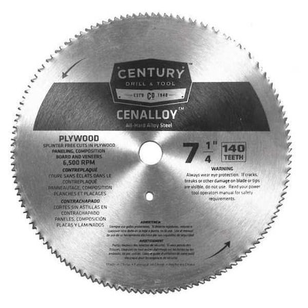 Plywood Circular Saw Blade, 7-1/4 in, 140T MPN:08206