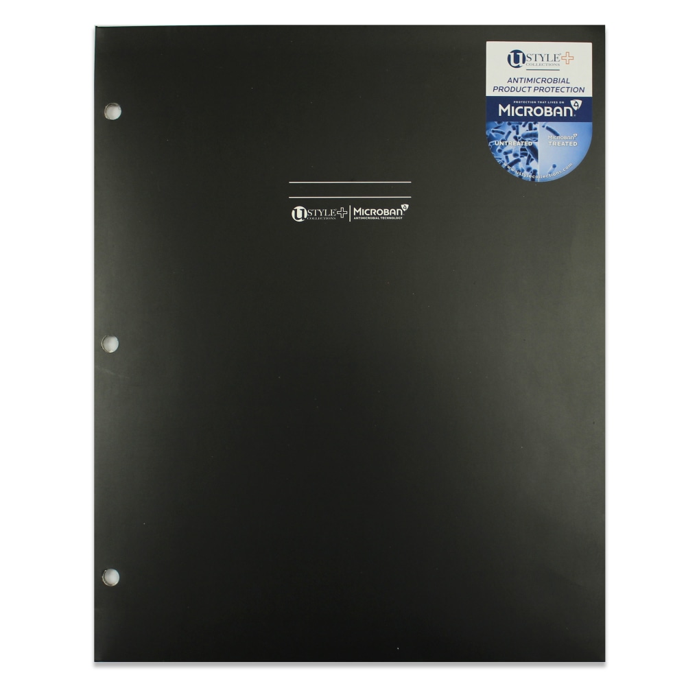 U Style 2-Pocket Paper Folder With Microban Antimicrobial Protection, 9-9/16in x 11-11/16in, Black (Min Order Qty 52) MPN:9024