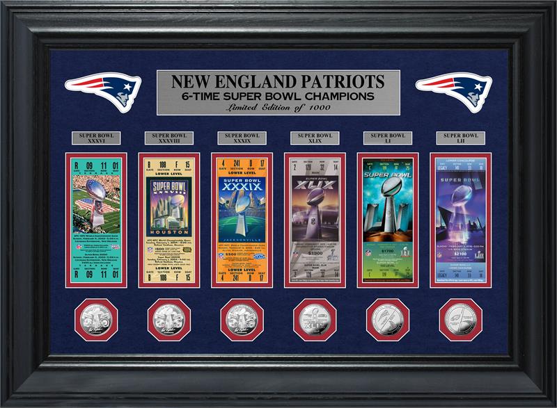 New England Patriots 6-Time Super Bowl Champions Deluxe Silver Coin & Ticket Collection MPN:NEPSB6TICK