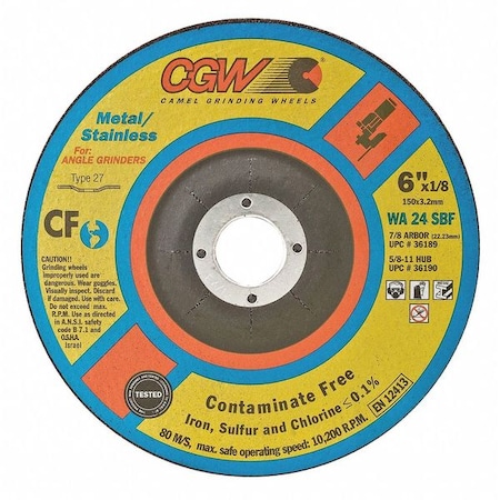 6 X 1/8 X 5/8-11 WA24-S-Bf Stainless T27 MPN:36190