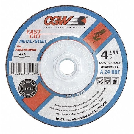 4 1/2 X 1/4 X 7/8 A24-R-Bf Steel T27 MPN:36255