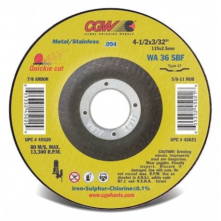 4-1/2X3/32X5/8-11 A36-S-Bf T27 Cutoff Wheel MPN:45021