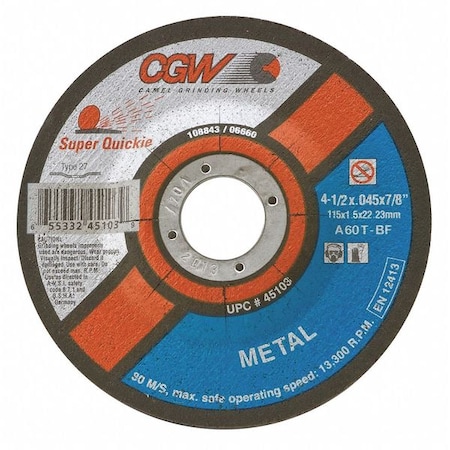 Cutoff WHEELS. 4 12 X .045 X 78 T27 MPN:45103