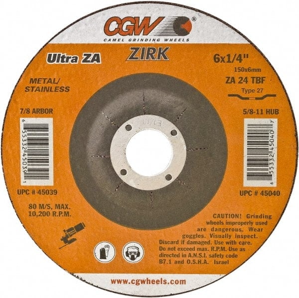 Depressed Center Wheel: Type 27, 9 in Dia, 1/4 in Thick, Zirconia Alumina MPN:35658 Depressed Center Wheel: Type 27, 9 in Dia, 1/4 in Thick, Zirconia Alumina MPN:35658