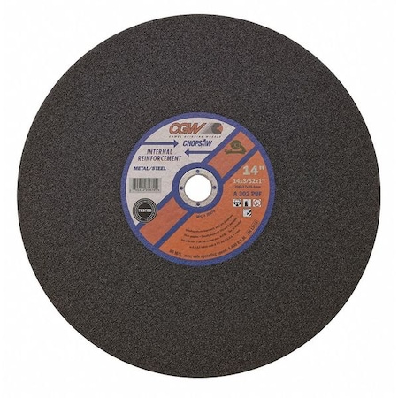 Abrasive Cut-Off Wheel, Type 1, 14 in Dia, 3/32 in Thick, 1 in Arbor Hole Size, Aluminum Oxide MPN:35670