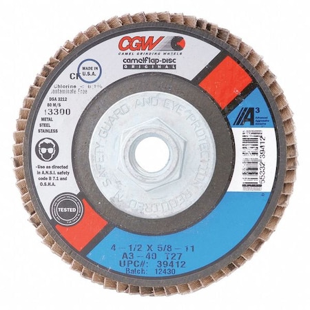 Flap Disc, 4.5x5/8-11, T27, A3, XL, 40G MPN:39452