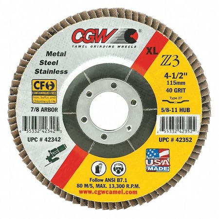 Flap Disc, 4.5x5/8-11, T29, Z3, Reg, 40G MPN:42332