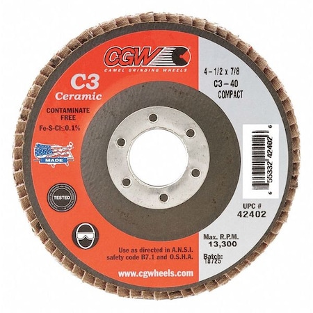 Flap Disc, 4.5x7/8, C3, Cmpct Cer, Reg, 60G MPN:42404
