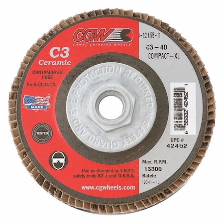Flap Disc, 4.5x5/8-11, C3 Cmpct Cer XL, 36G MPN:42451