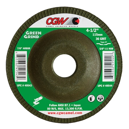 4-1/2 X 7/8 36 Grit T27GREEN Grinding W MPN:49543