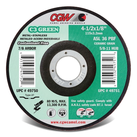 Grinding Wheel C3 GREEN4.5 X 1/8 X 7/8 MPN:49750