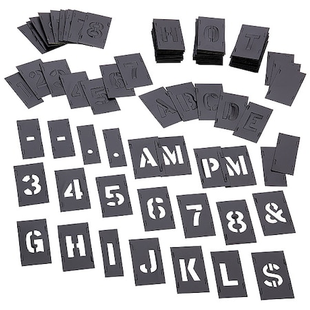 Stencil Kit, Combination Set, Letters and Numbers, 1 in Character Height, Gothic Font, PVC, Black MPN:10189