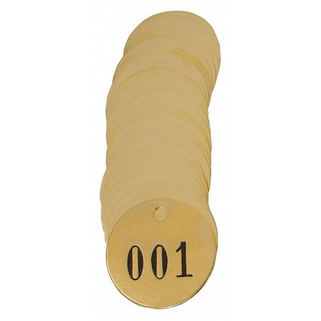 1 In Brass Tags 1 To 200, Brass, 1 in H x 1 in W, 1 in Dia., Brass, Round MPN:40002