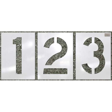 Stencil, Number Set, Number Kit, 12 in Character Height, Highway Gothic Font, Polyethylene, White MPN:70358