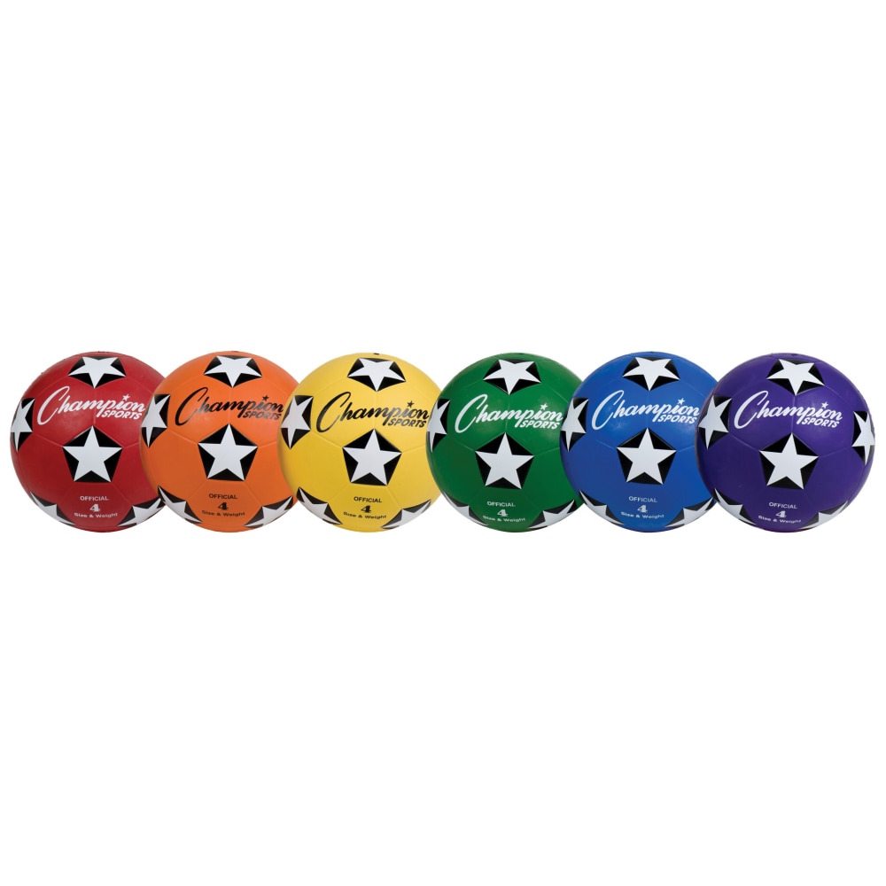 Champion Sports Rubber Cover Soccer Balls, Size 4, Assorted Colors, Set Of 6 Soccer Balls MPN:CHSSRB4SET