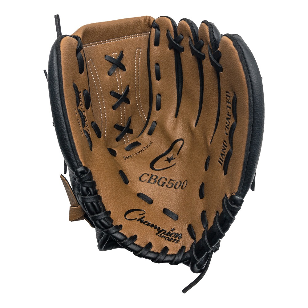 Champion Sports Leather & Vinyl Baseball/Softball Glove, 11in, Brown/Black MPN:CHSCBG500