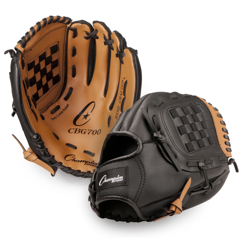 Champion Sports Leather & Vinyl Baseball/Softball Glove, 12in, Brown/Black MPN:CHSCBG700