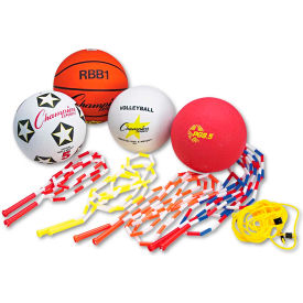 Champion Sports UPGSET2 Physical Education Kit w/Seven Balls 14 Jump Ropes Assorted Colors UPGSET2