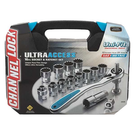 Ultra Access Pass-Thru Socket and Ratchet Set, 16 Piece, UNI-FIT MPN:39100