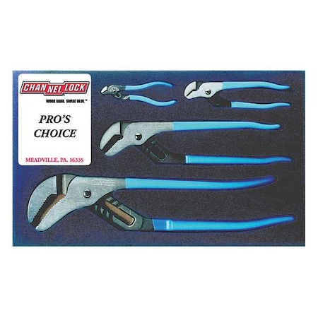 4 Piece Plastic Grip Tongue and Groove Plier Set Dipped Handle MPN:PC-1