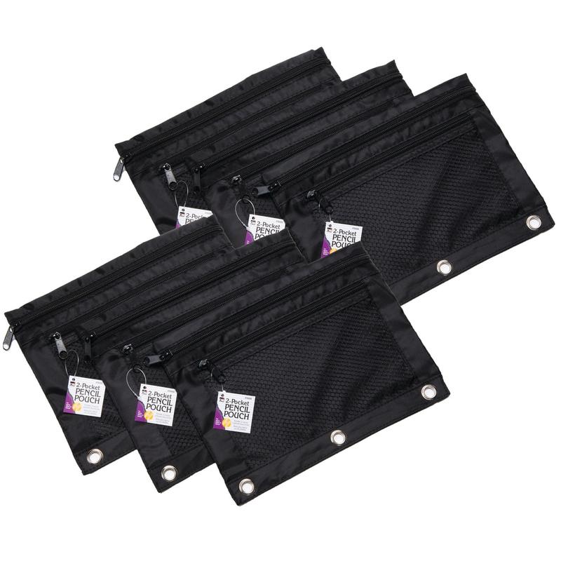 Charles Leonard Mesh Front Pencil Pouches, 10in x 7-5/8in, Black, Pack Of 6 Pouches MPN:CHL76356