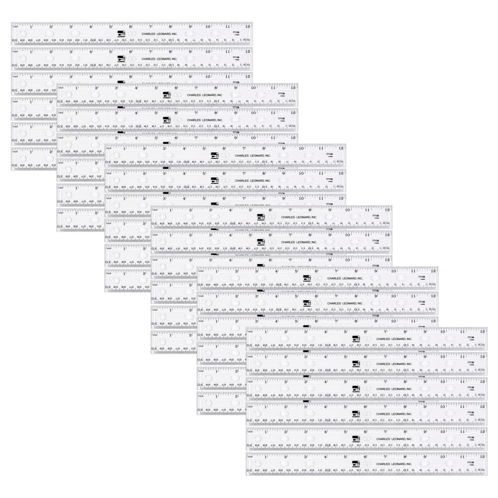 Charles Leonard Plastic Ruler, 12-Inch, Clear, Pack Of 36 MPN:CHL77136IP