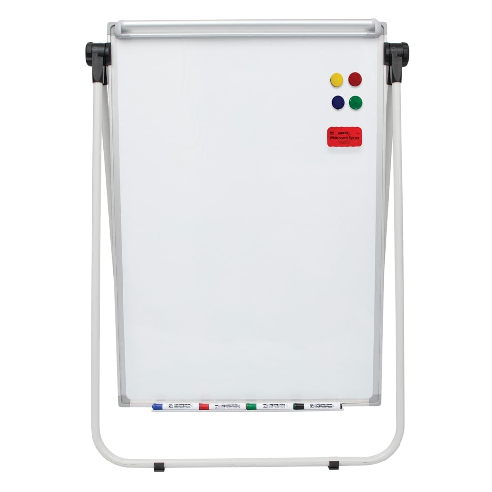 Charles Leonard Double Sided Magnetic Whiteboard Easel, 45inH x 32inW x 3-1/4inD, White, Silver Metal Frame MPN:AVT35800