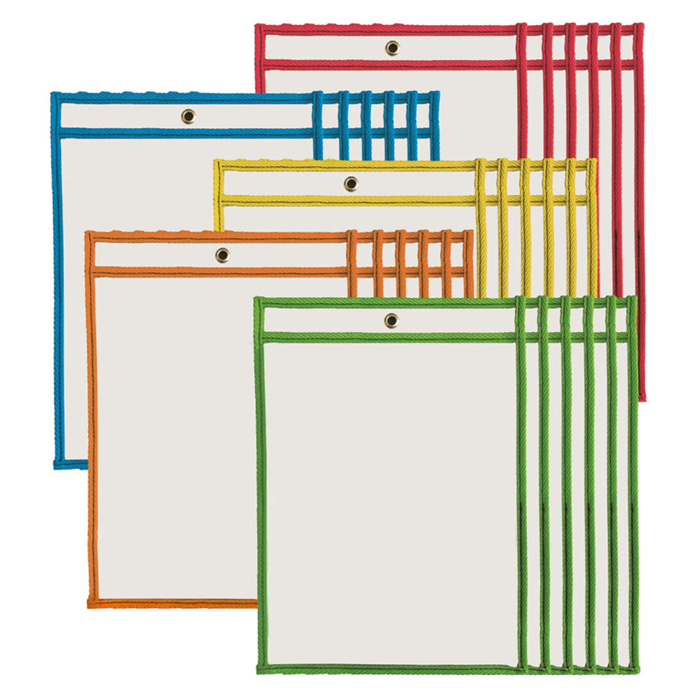 Charles Leonard Non-Magnetic Dry-Erase Pockets, 9in x 12in, Assorted Colors, Set Of 30 Pockets MPN:CHL29030